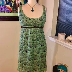 Anthropologie Silk Dress by  Diodore. Seafoam with Fan Print Size 6